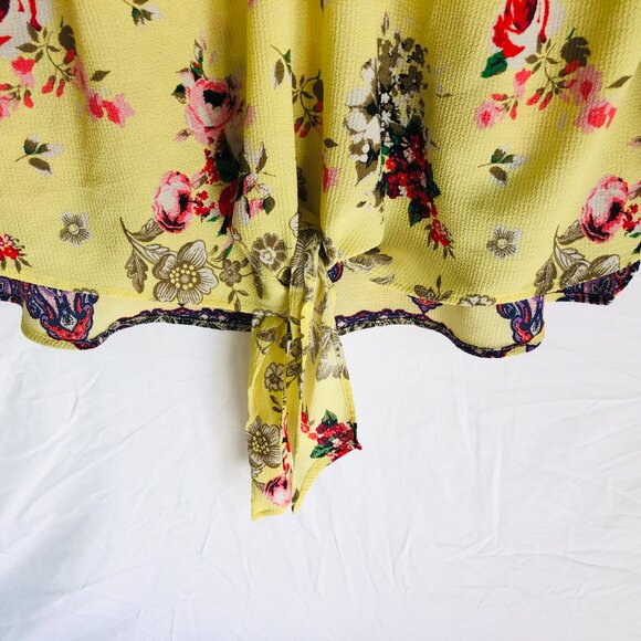 Fig and Flower Women's Plus Size 1X Floral Yellow Boho Peasant Blouse Top - Picture 3 of 7